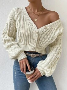Cable Knit Drop Shoulder Button Front Cardigan
   SKU: sw2206136363439636      
          (17 Rev... | SHEIN