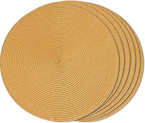 FunWheat Round Braided Placemats Set of 6 Table Mats for Dining Tables Woven Washable Non-Slip Place mats 15 Inch(Pumpkin Yellow, 6pcs | Amazon (US)