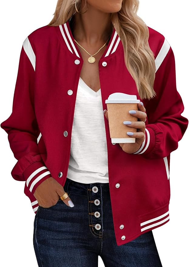 Zeagoo Bomber Jacket Women Varsity Casual Button Down Lightweight 2025 Fall Fashion Short School ... | Amazon (US)