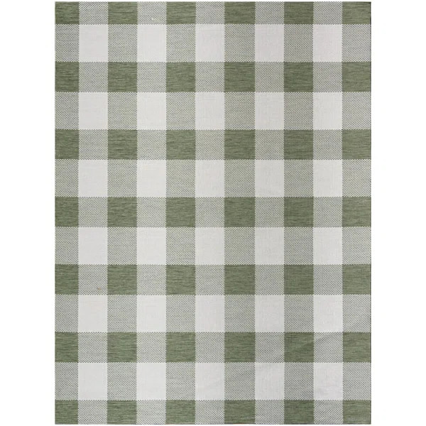 Callion Medium Green/Off-White Outdoor Area Rug | Birch Lane