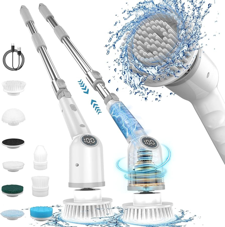 Electric Spin Scrubber, IMAXTOP Cordless Cleaning Brush with 8 Replaceable Brush Heads, Bathroom ... | Amazon (US)