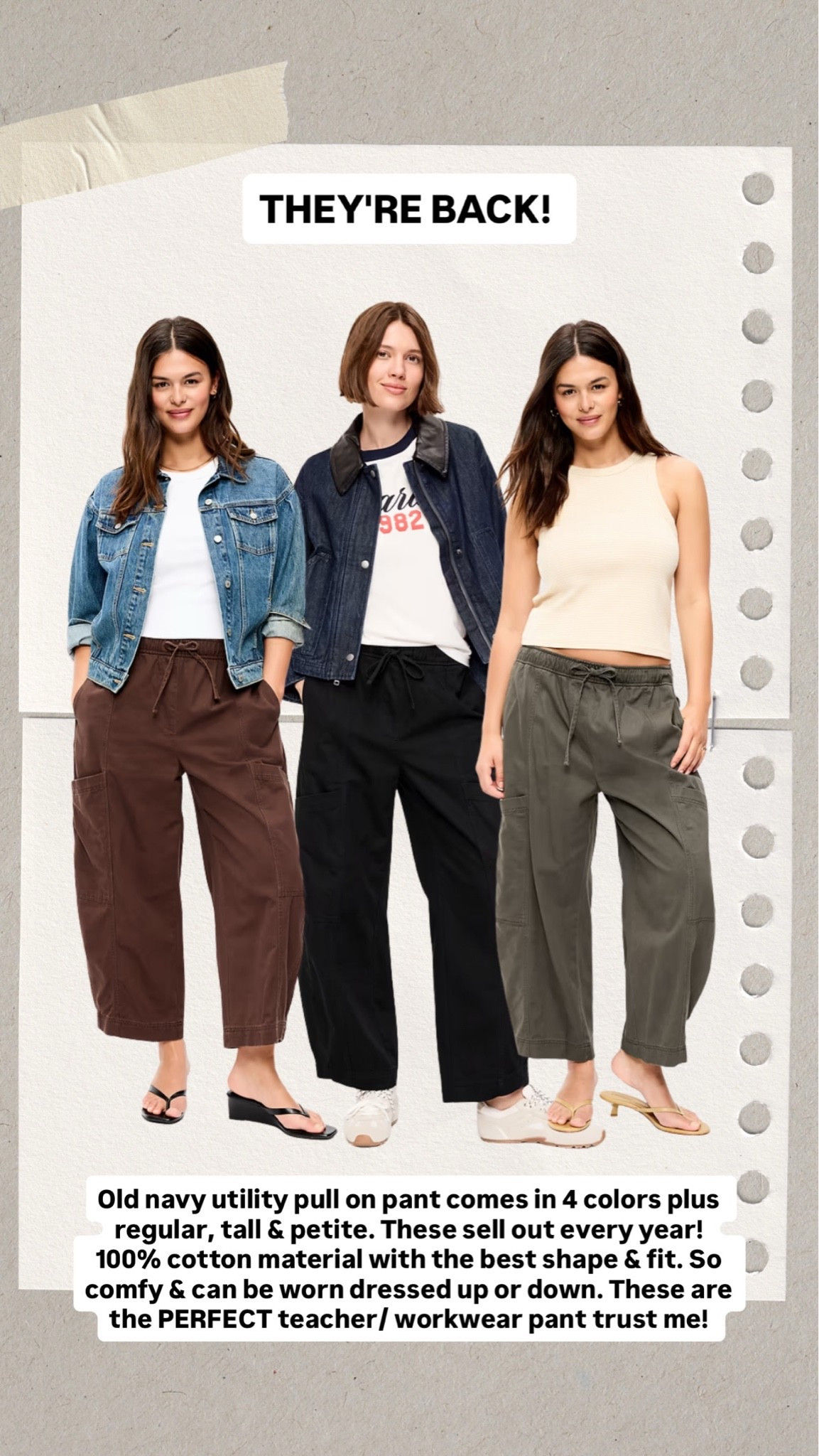 Old navy Mid-Rise Pull-On Utility Pants, a top seller every year. Perfect teacher/workwear pants or just casual transitional fall pants. I do a M regular

#LTKMidsize #LTKSeasonal #LTKootd