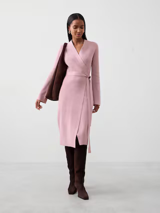 Wrap Knee-Length Sweater Dress | Banana Republic Factory