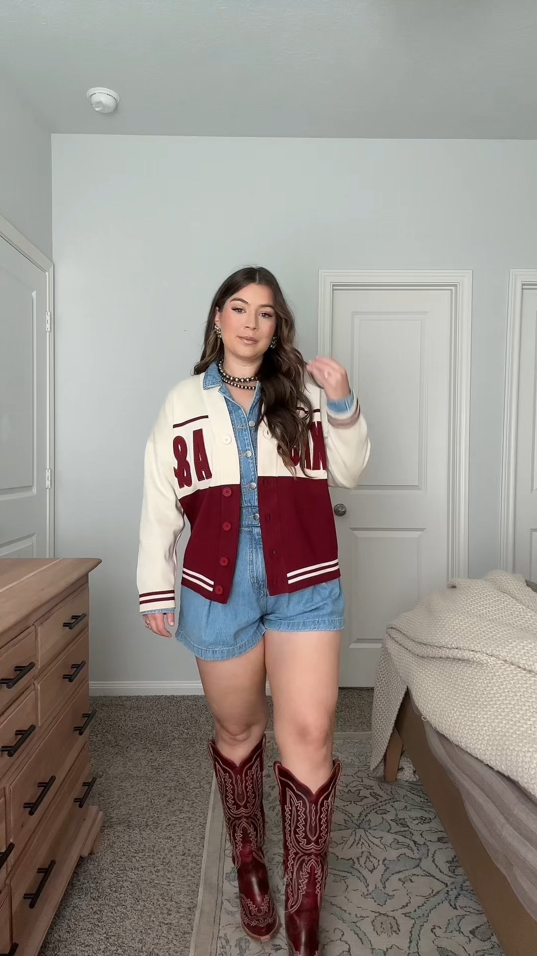 happy game day! use code: LAUREN20 at Game Day Social! 🏈🫶 

wearing size medium in the cardigan and size 6 in the romper. boots fit TTS! 

#LTKSaleAlert #LTKMidsize #LTKSeasonal