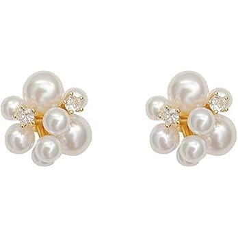 Cluster Pearl Stud Earrings,Sparkling Cubic Zirconia Pearl Statement Earrings,Aesthetic Personali... | Amazon (US)