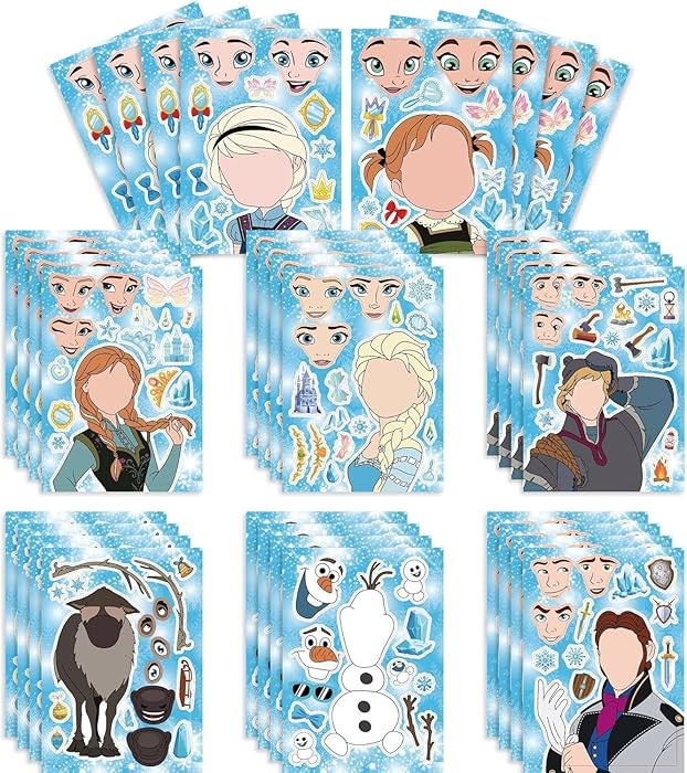 24PCS 9"x6" Cartoon Frozen Make-a-face Stickers, Mixed & Matched with 8 Designed Characters Stick... | Amazon (US)