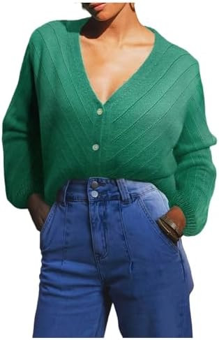Milumia Women's Button Up Cardigan Sweaters Fall V Neck Long Sleeve Loose Knit Coat Outerwear | Amazon (US)
