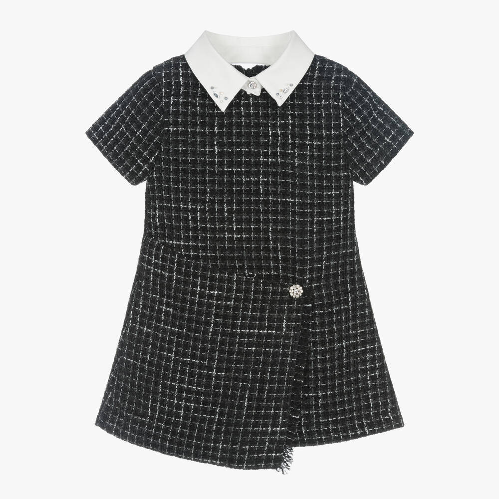 Lapin House Girls Black & White Tweed Dress | Childrensalon