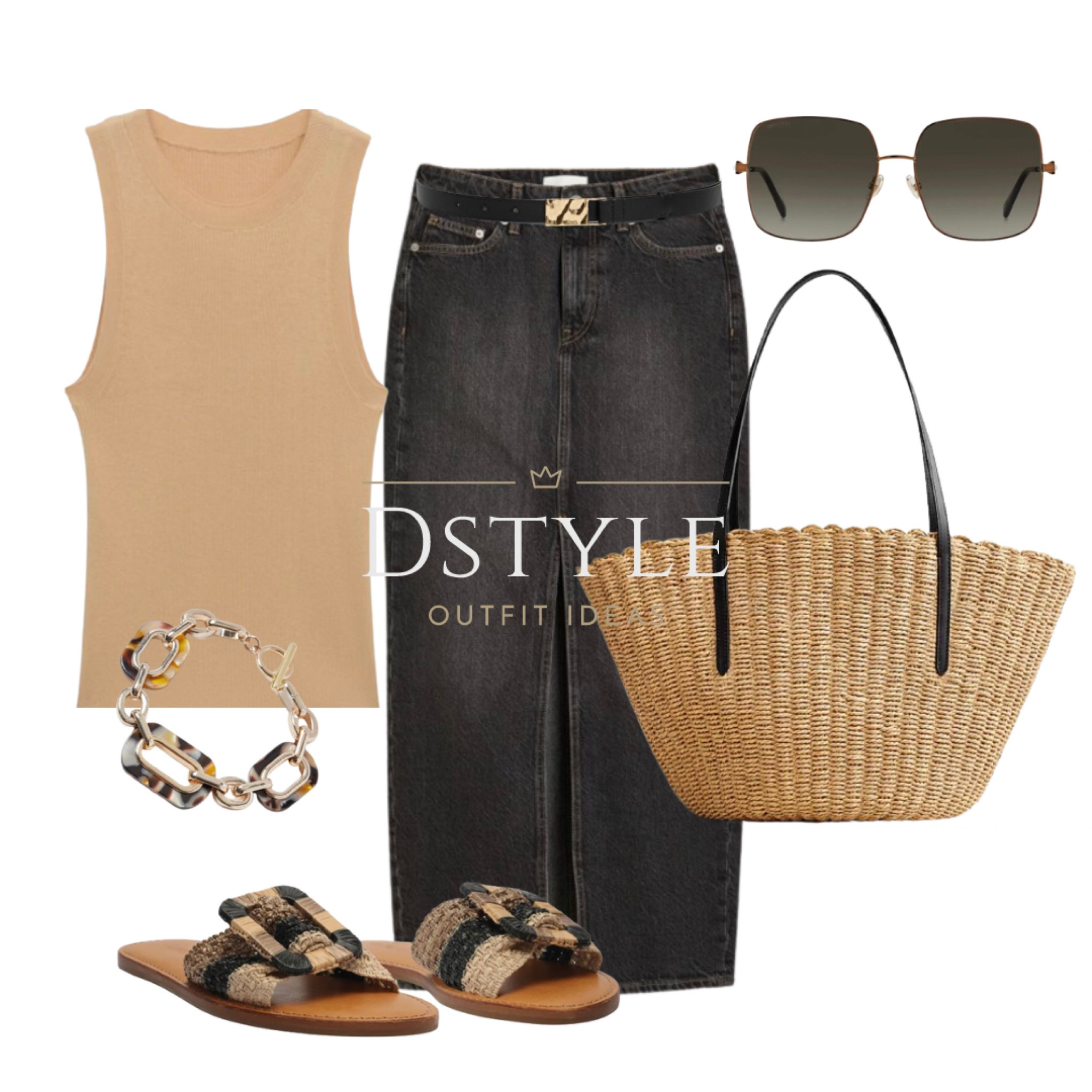 Denim maxi skirt, beige rib knit top, slide sandals, woven straw tote bag, neutral outfit, summer outfit

#LTKItBag #LTKStyleTip #LTKShoeCrush