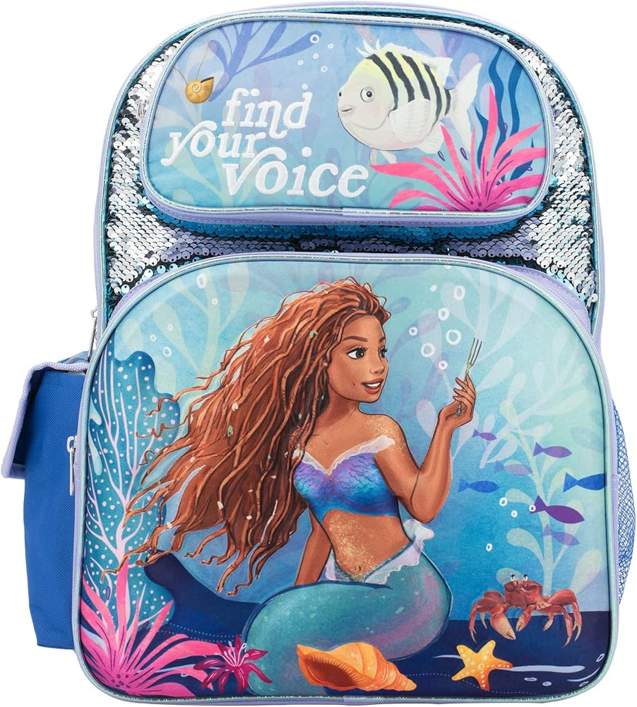 DISNEY The Little Mermaid Movie Backpack, Girls Bookbag with Adjustable Shoulder Straps & Padded ... | Amazon (US)