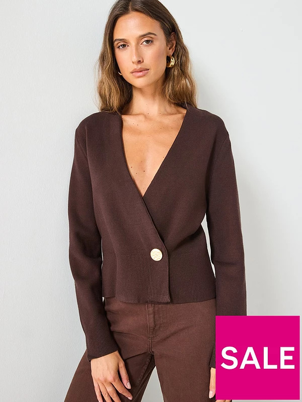 Mango Cross Over Cardigan With Jewel Button - Brown | Very (UK)
