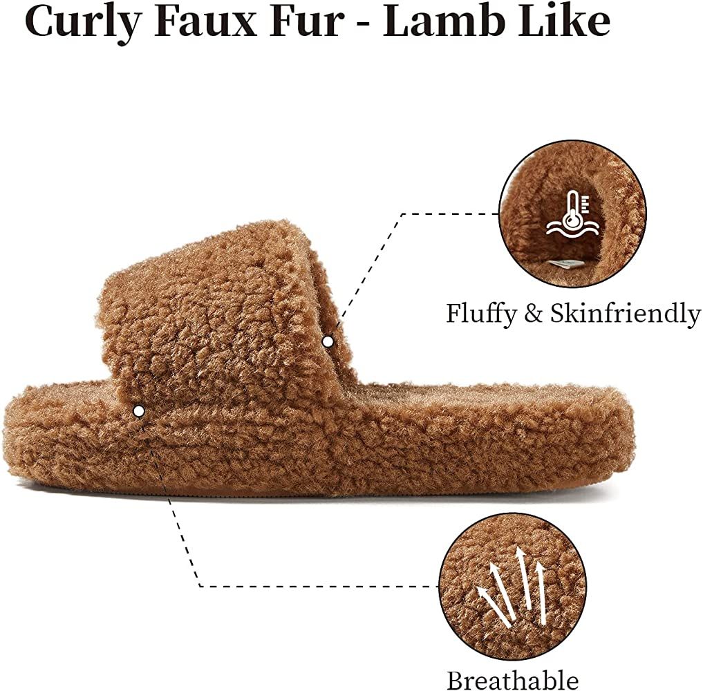 Amazon.com | POSEE Fuzzy Memory Foam Slippers for Women, Fluffy Open Toe Slippers Curly Fur Cozy ... | Amazon (US)