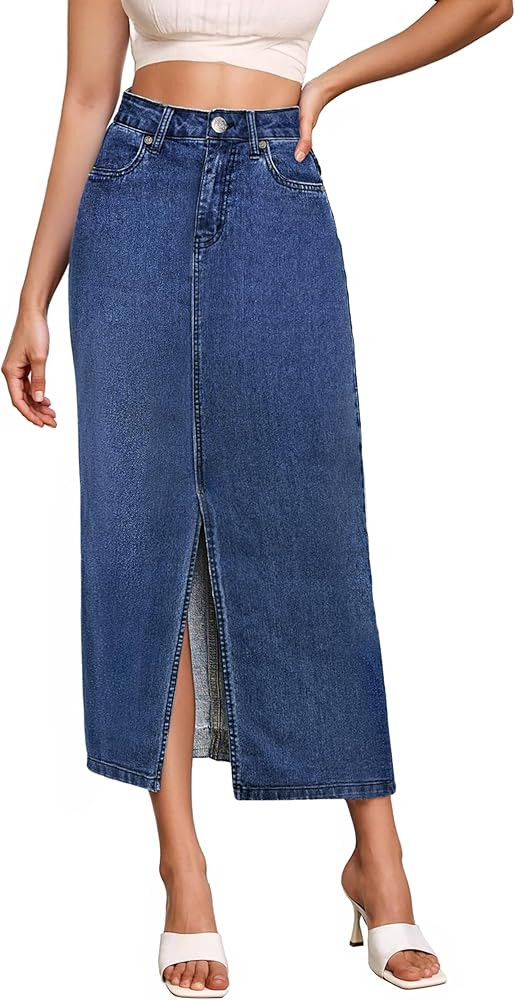 Hybrid & Company Women's Long Denim Skirt – Stretch Jean Skirt for Office and Casual Wear | Amazon (US)