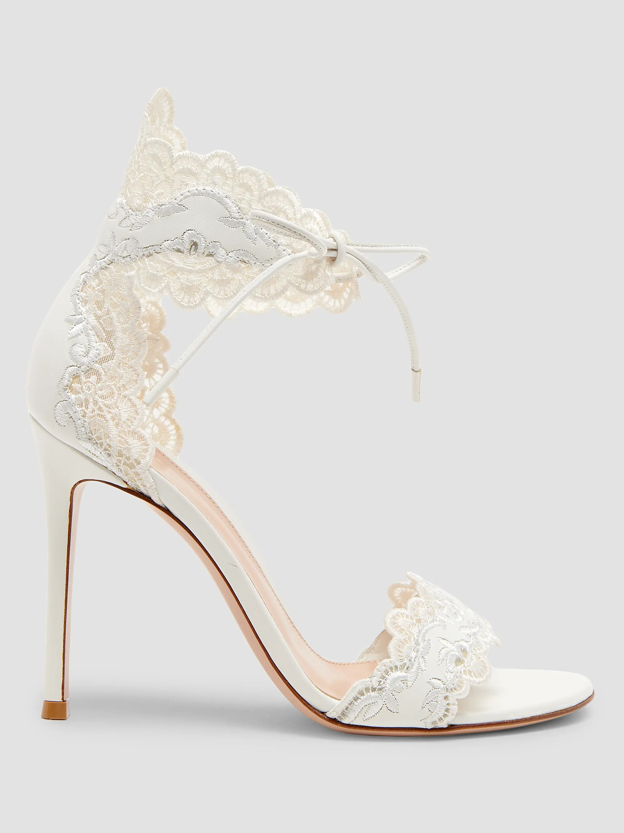 Gianvito Rossi Evie 105MM Lace &amp; Leather Sandals | Saks Fifth Avenue | Saks Fifth Avenue