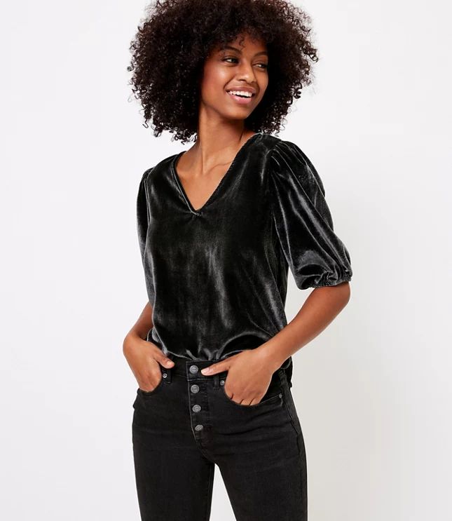 Velvet Puff Sleeve Top | LOFT