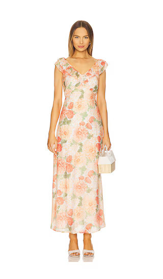 MINKPINK Aida Frill Maxi Dress in Coral. - size XL | Revolve Clothing (Global)
