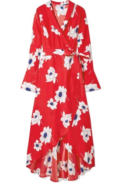 Equipment - Gowin Floral-print Washed-silk Wrap Midi Dress - Red | NET-A-PORTER (US)