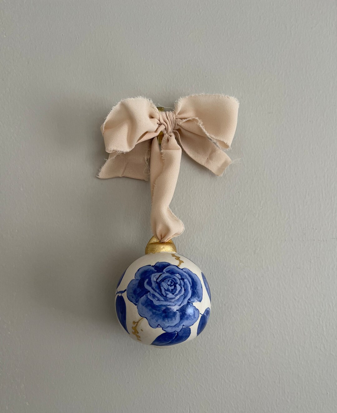 Hand Painted Floral Ceramic Ornament | Blue and White Roses | Christmas Decor | One of a Kind Gif... | Etsy (US)