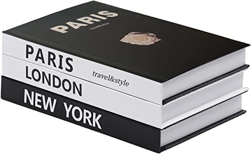YVPSI 3 Pieces Fashion Decorative Book，Hardcover Modern Decorative Books Stacked Decorations Decor Books for Home Decor Bookshelf Coffee Table Display Shelves Living Room (New York/Paris/London) | Amazon (US)