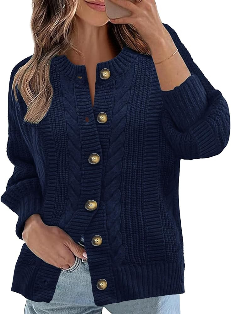 Rapbin Women's Cable Knit Cardigan Open Front Sweater Casual Long Sleeve Button Coats Outerwear | Amazon (US)