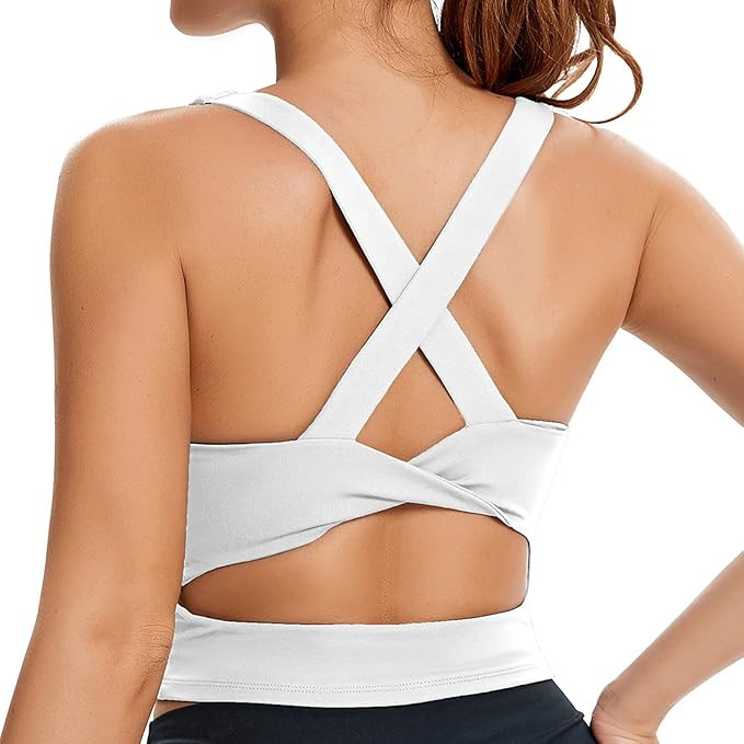 SJBYST Padded Longline Sports Bra Women Medium Support Criss-Cross Twist Tank Top Yoga Bra for Gy... | Amazon (US)