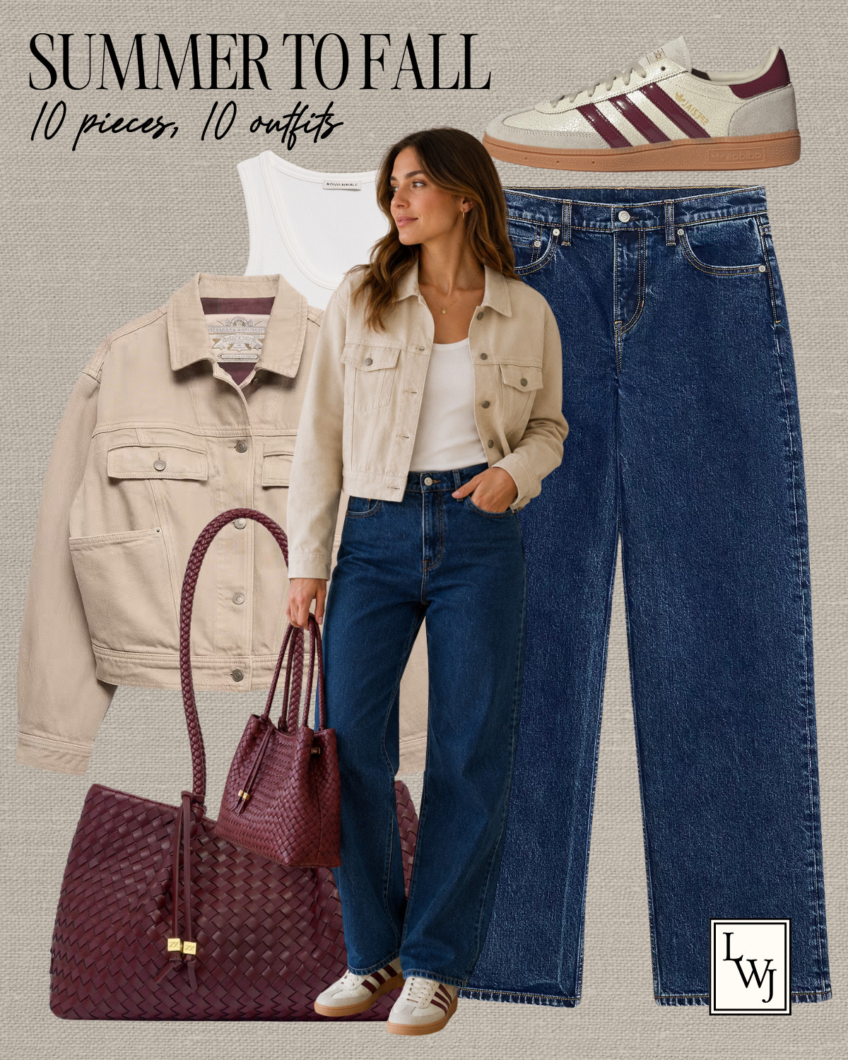 transitional summer outfits 

casual chic style / style over 30 / mom outfits / outfit inspo / banana republic denim jacket / scoopneck tank / banana republic jeans / adidas sneakers / katie loxton tote / pop of color

#LTKootd #LTKSeasonal