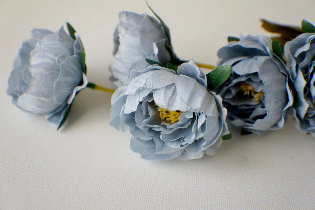 Dusty Blue Peony Steam, Blue Rose Silk Artificial Flowers, DIY Wedding Flowers, Floral Stems, Flo... | Etsy (US)