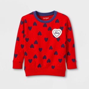 Toddler Boys' Valentine's Day Hearts Fleece Crew Neck Sweatshirt - Cat & Jack™ Red | Target
