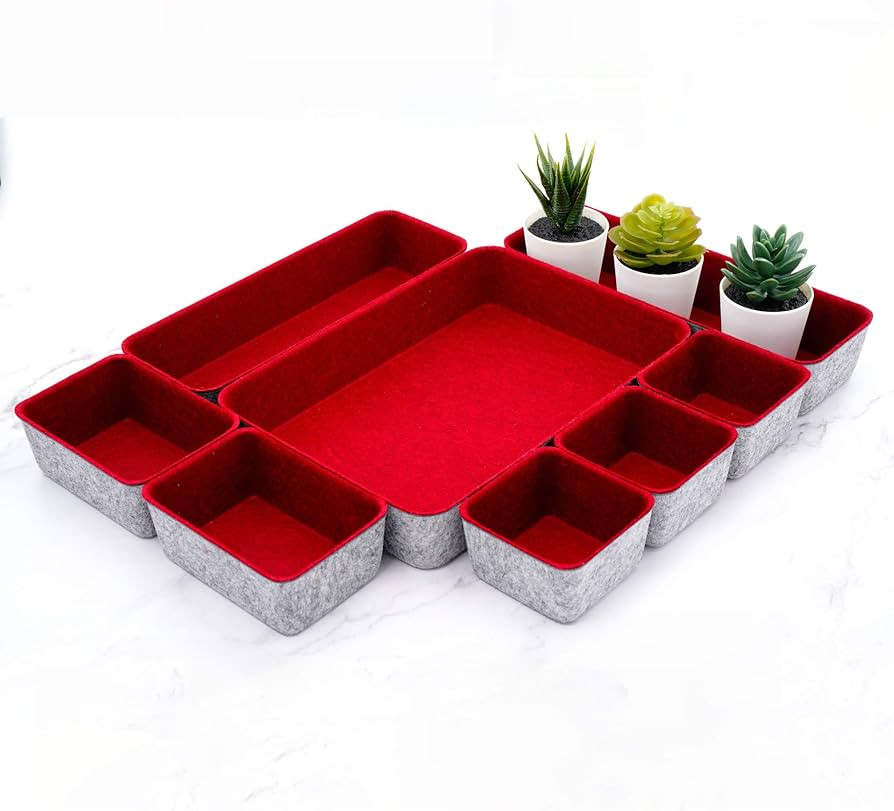 Welaxy Desk Drawer organizers tray Felt storage bins office Sleek Minimalist Lifestyle chic aesth... | Amazon (US)