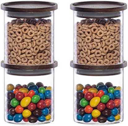 Essos Glass Jars with Wood Lids Set (4) of 18 fl oz Airtight and Stackable Storage Containers for... | Amazon (US)