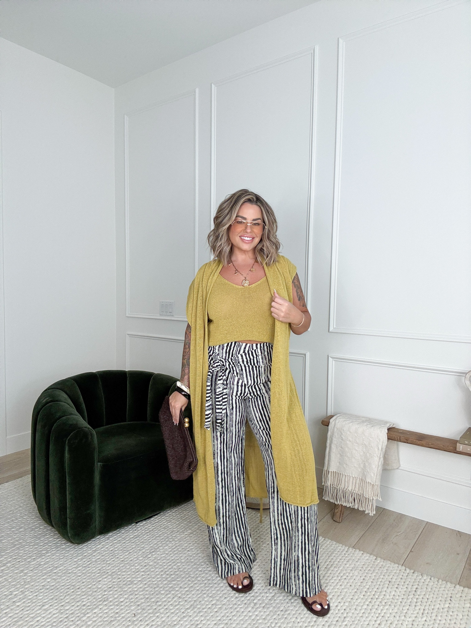 Cover up L 
Tank L 
Pants xl I’m 5’5 for reference. I would size up in the pants. 
Sandals size up 
#zara Zara , midsize #midsize 

#LTKSummerEdit #LTKMidsize #LTKFindsUnder50