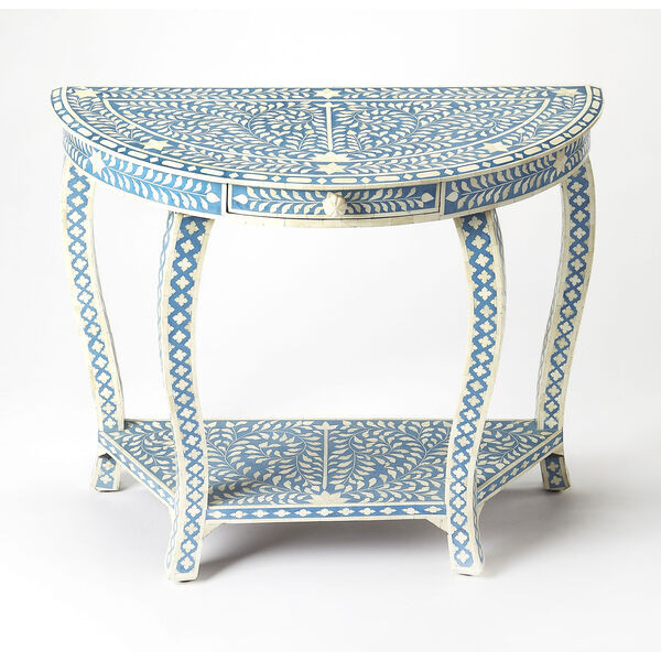 Darrieux Blue Bone Inlay Demilune Console Table | Bellacor
