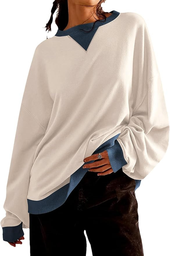 Wanzetaly Women's Oversized Color Block Sweatshirt Casual Long Sleeve Crewneck Pullover Shirts Y2... | Amazon (US)
