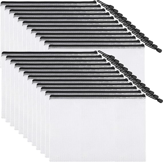 EOOUT 24pcs Mesh Zipper Pouch Document Bag, Plastic Zip File Folders, Letter Size, A4 Size, Black... | Amazon (US)