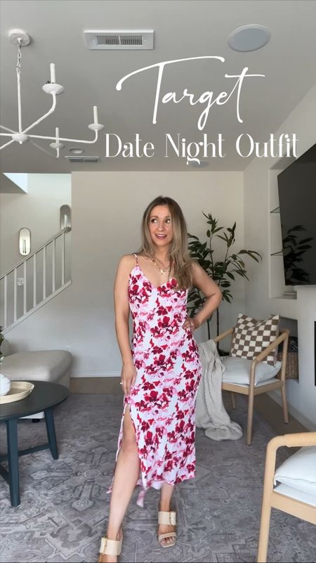 Red floral crepe midi dress fits like a dream! Yes those are strawberries and butterflies on this adorable charm necklace 😍 

Wearing size xs in dress
Size 5 in raffia sandal heels 

Date night outfit 
Vacation dinner look 
Spring dress 
Summer dress


#LTKstyletip #LTKVideo #LTKSeasonal