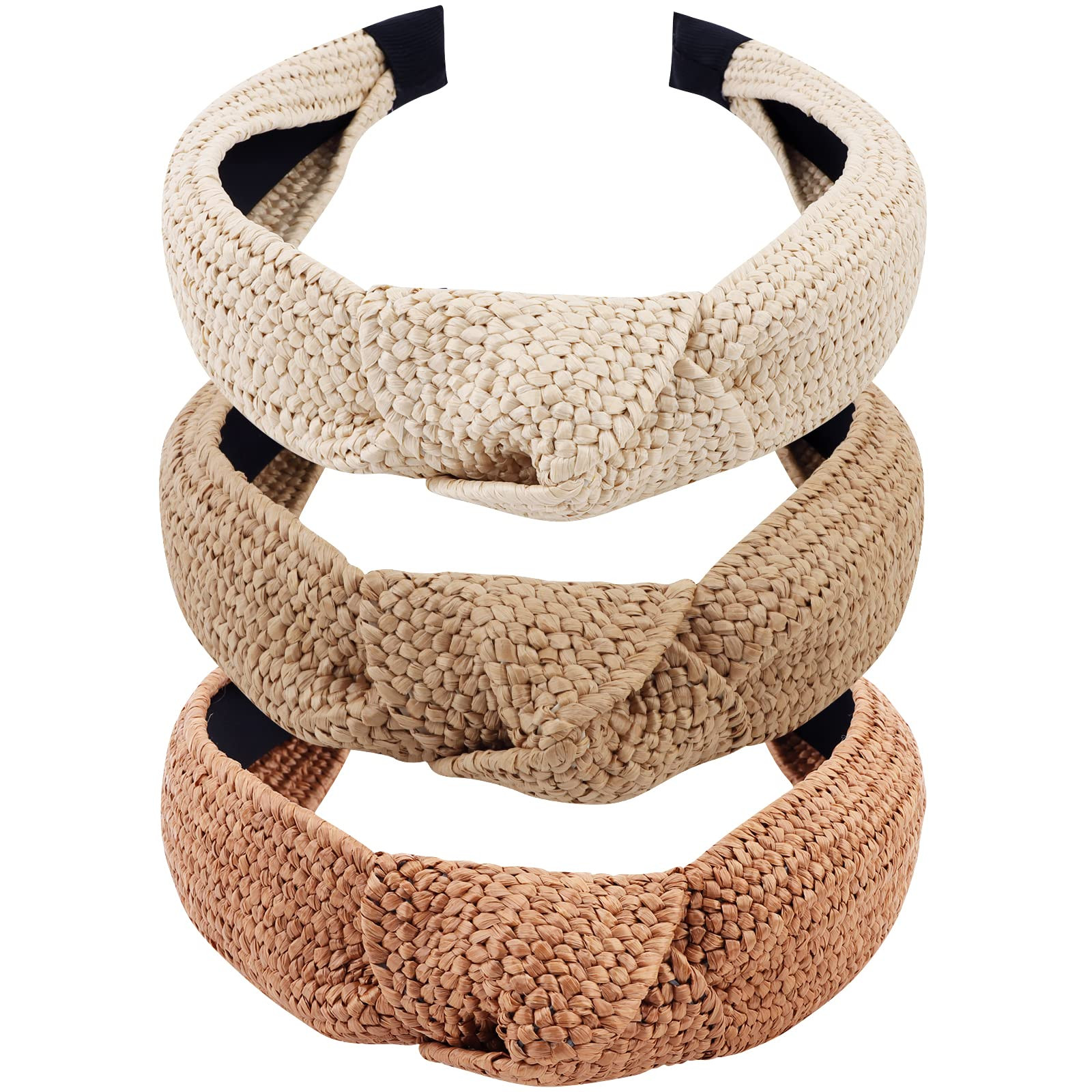TOBATOBA Straw Headband Raffia Headband for Women, 3Pcs Knotted Headband for Women, Summer Beach ... | Amazon (US)