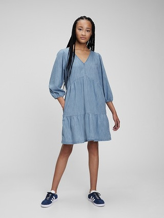 100% Organic Cotton Denim Tiered Dress with Washwell | Gap (CA)