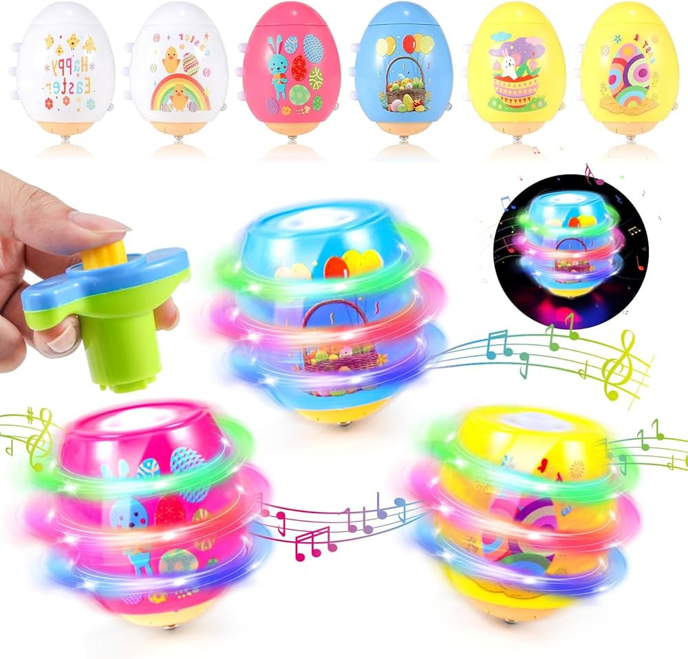Light Up Easter Eggs Toy Gifts for Kids, 6 Cute Easter Egg Spinning Tops with Flash & Music, East... | Amazon (US)