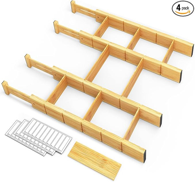 SpaceAid Bamboo Drawer Dividers with Inserts and Labels, Kitchen Adjustable Drawer Organizers, Ex... | Amazon (US)