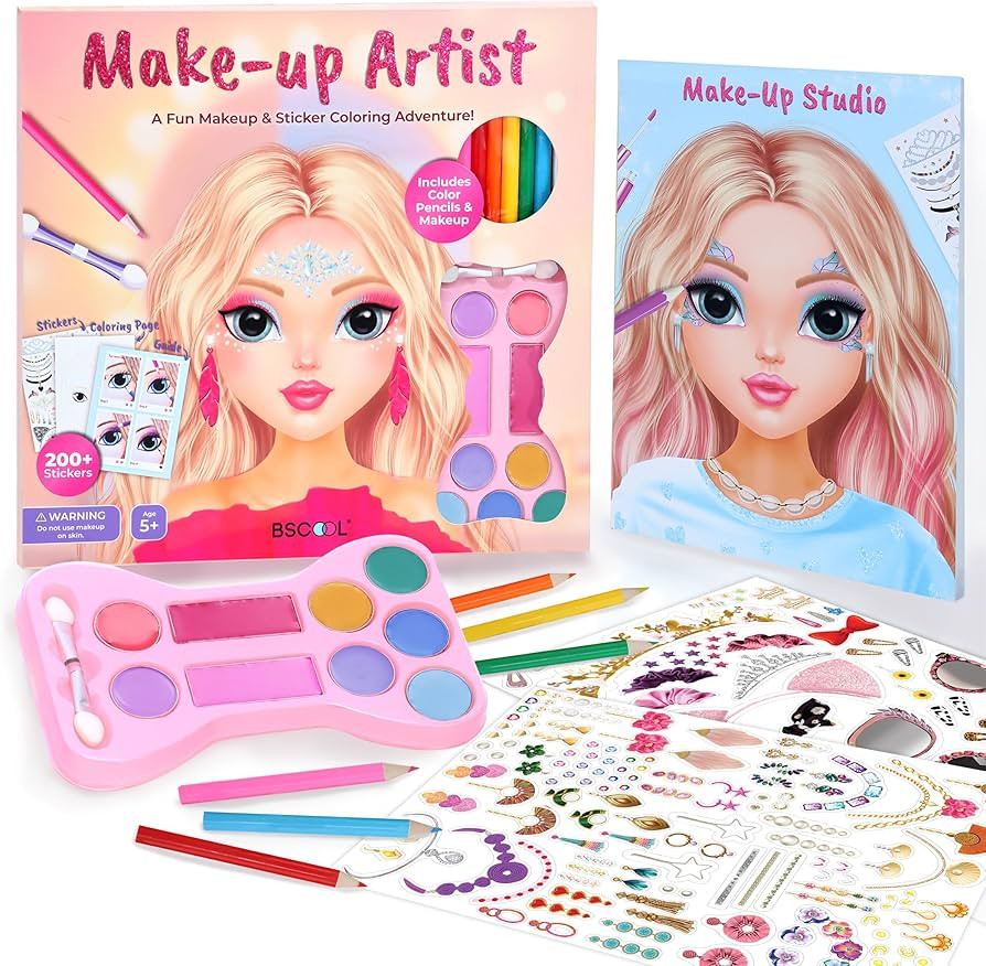 BSCOOL Make-up Artist. 3 in 1 Fun Makeup, Sticker, Coloring Kit, Includes Color Pencils, Makeup P... | Amazon (US)
