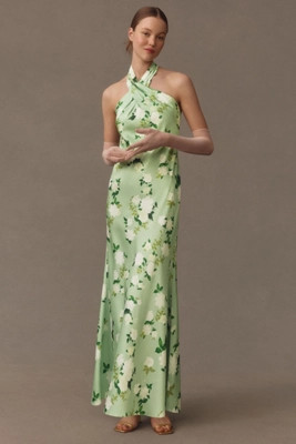 BHLDN Ruby Twist Halter Satin Gown | Anthropologie (US)