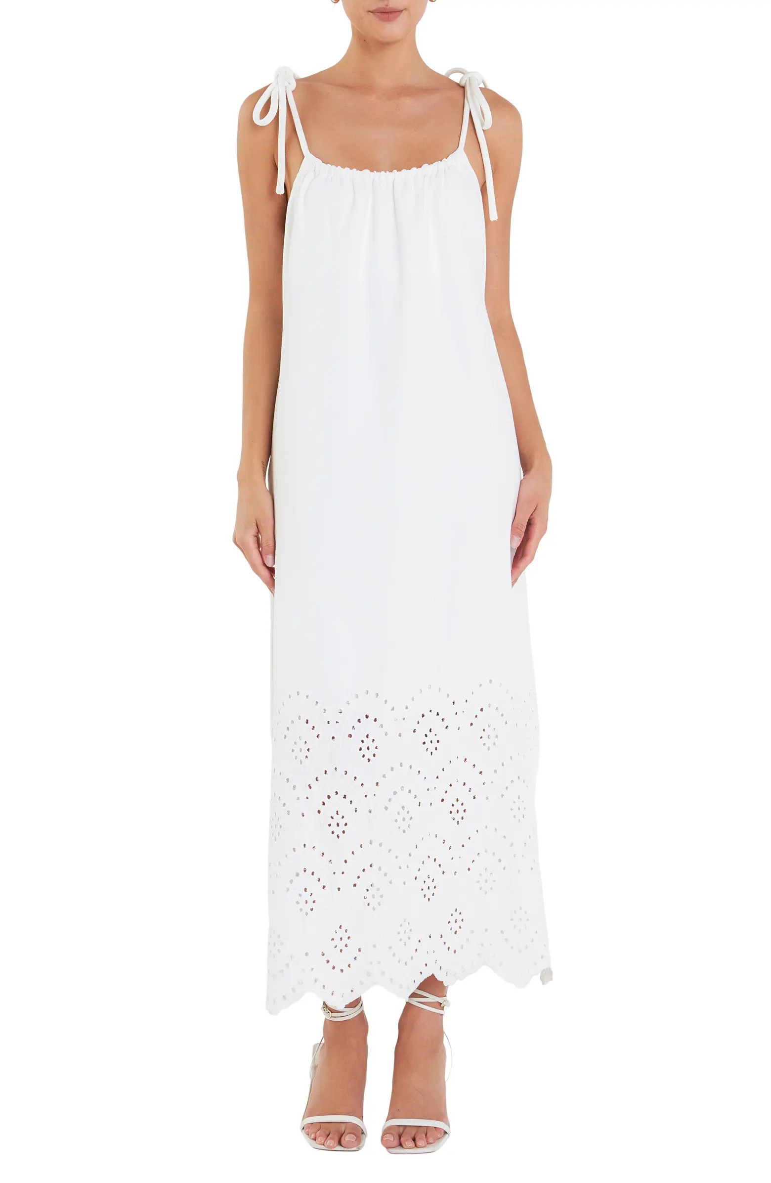 Eyelet Tie Back Linen Blend Sundress | Nordstrom