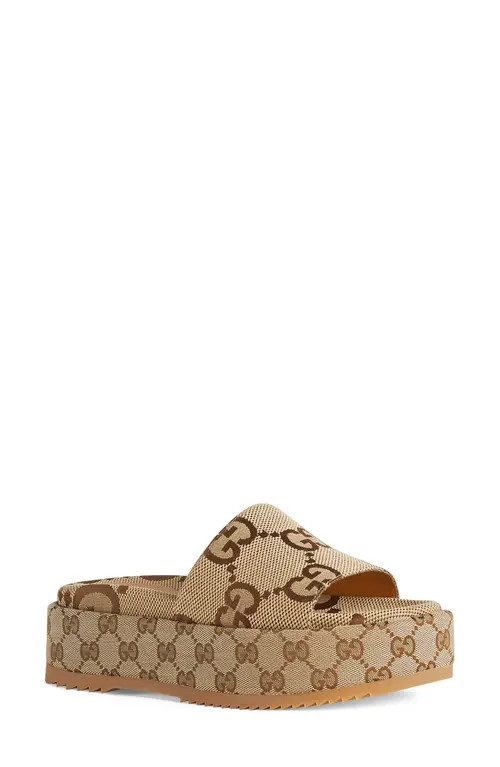 Gucci Angelina GG Logo Platform Slide Sandal in Beige at Nordstrom, Size 5Us | Nordstrom
