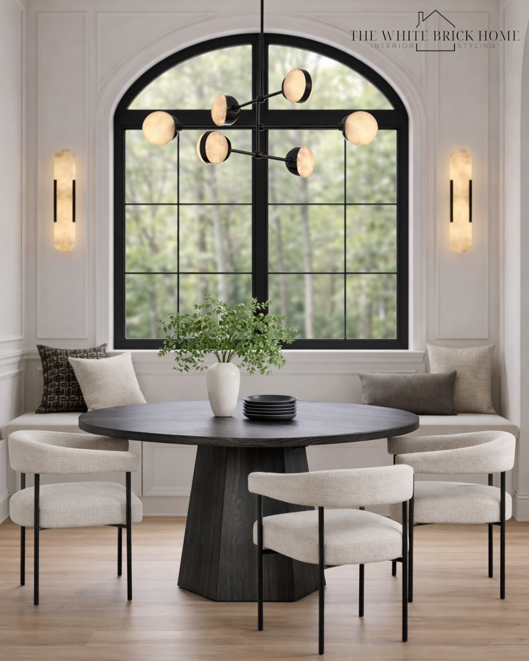 Your everyday dining nook - elevated with custom details and soft, timeless textures.
🖤🖤
Dining room, dining furniture, dining table, round dining table, dining room ideas, dining room decor, dining room lighting, dining room finds, home decor, home design, wall sconce, chandelier, throw pillows, dining chair, black dining table, home decor, home design, lumens, visual comfort, wayfair, cb2 


#LTKHome #LTKSeasonal #LTKSaleAlert