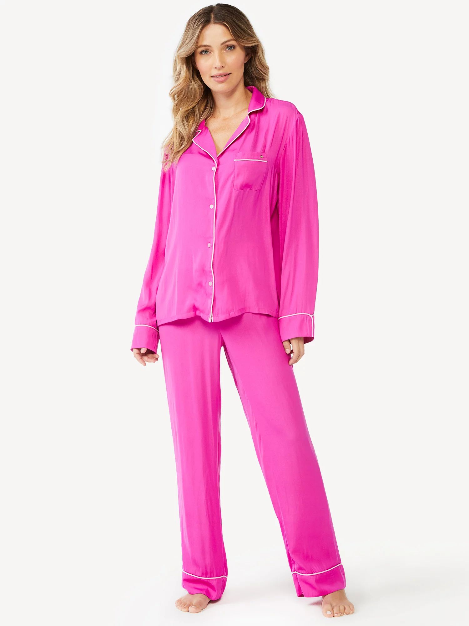 Sofia Intimates by Sofia Vergara Women's Satin Shirt and Pants Pajama Set, 2-Piece | Walmart (US)