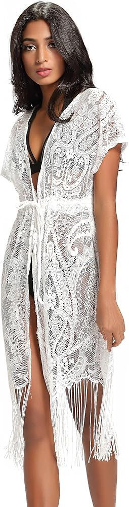 Costyleen Summer Womens Beach Wear Cover up Swimwear Bikini Lace Floral Long Maxi Beach Dress | Amazon (US)