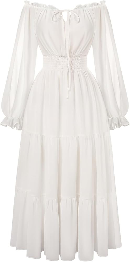 Scarlet Darkness Women Renaissance Off Shoulder Long Sleeve Smocked Waist Tiered Long Maxi Dress | Amazon (US)