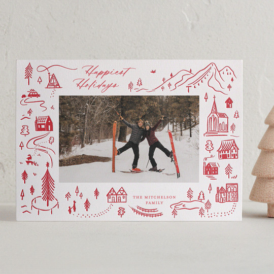 "Ski Town" - Customizable Letterpress Holiday Photo Cards in Red by Kayla King. | Minted