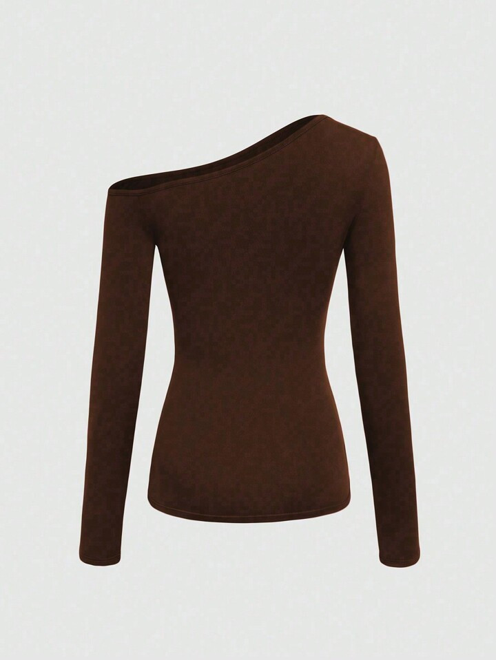 INAWLY Women's Solid Color Asymmetrical Neck Long Sleeve T-Shirt | SHEIN