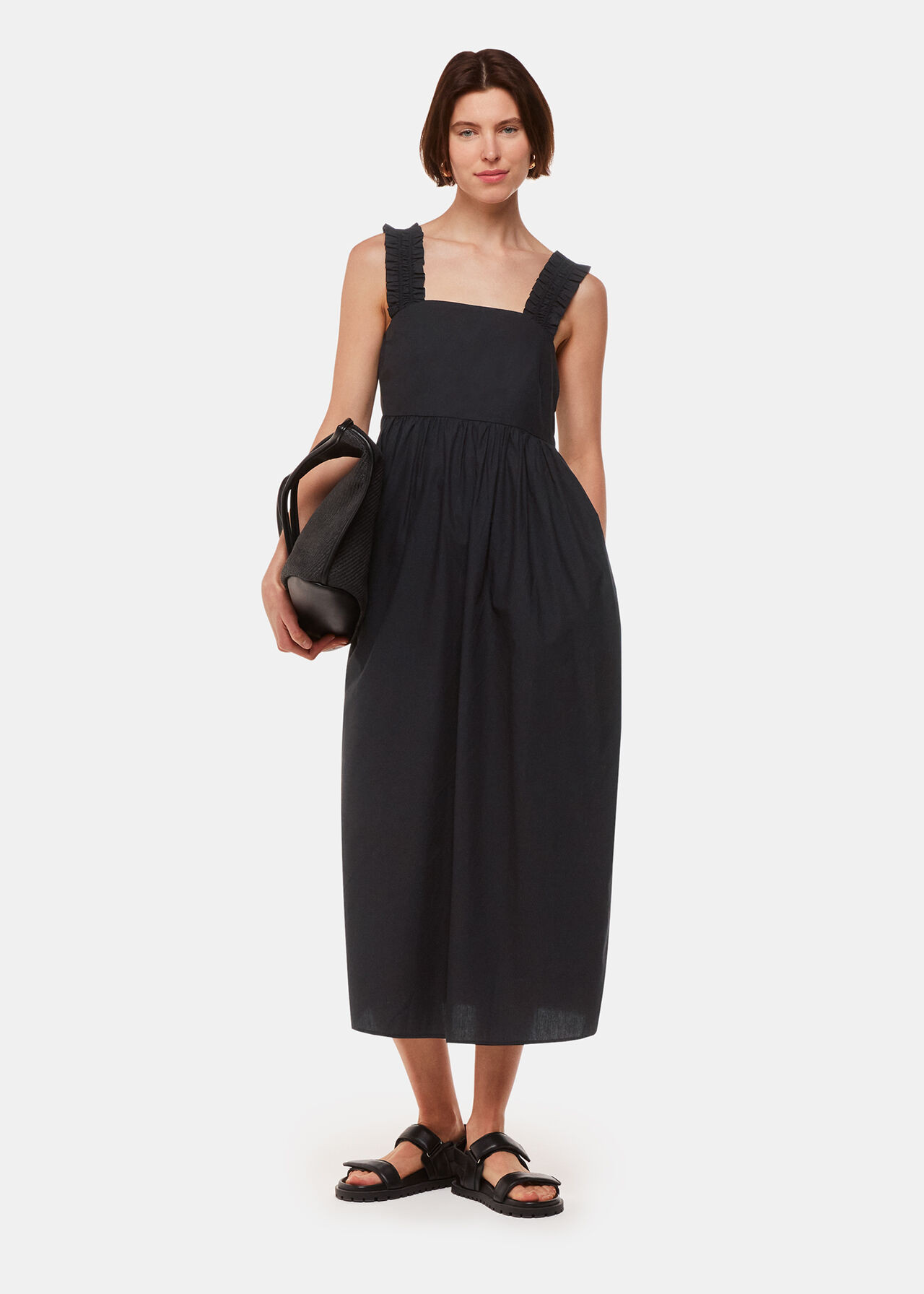 Ruffle Strap Poplin Midi Dress | Whistles